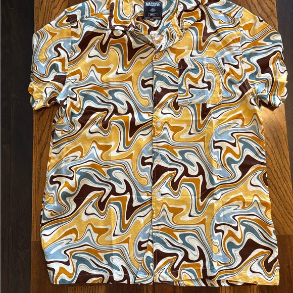 Men's Abstract Swirl Shirt - Yellow, Brown, Blue - Picture 3 of 4